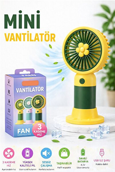 TECHNOMEN Mini El Fanı Şarjlı Vantilatör USB Şarjlı Taşınabilir Fan 3 Kademel...