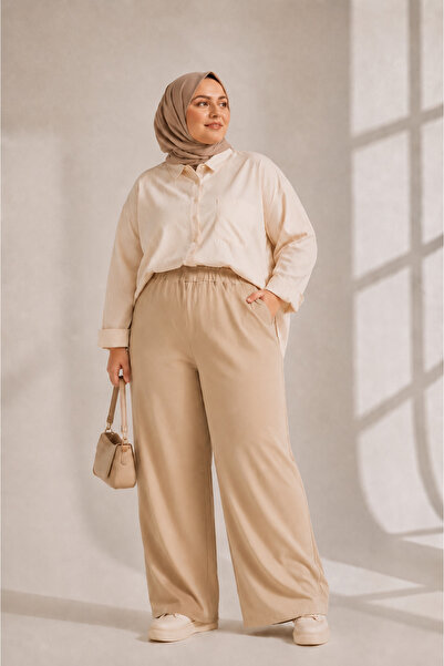 FREYA MODA Gabardine Fabric Plus Size Elastic Pants