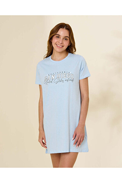 REDTAG Women Blue Printed Night Shirt