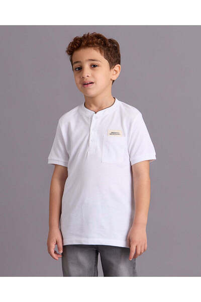 REDTAG Boys White Mandarin Shirt With Front Pocket