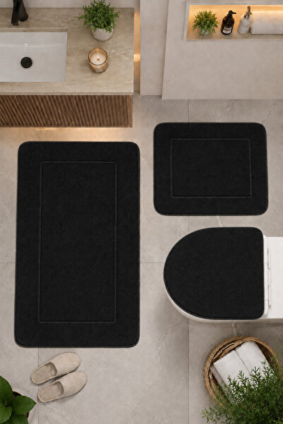 Bonny Home White 3-Piece Bathroom Rug Mat Set with Non-Slip Base, Washable To...