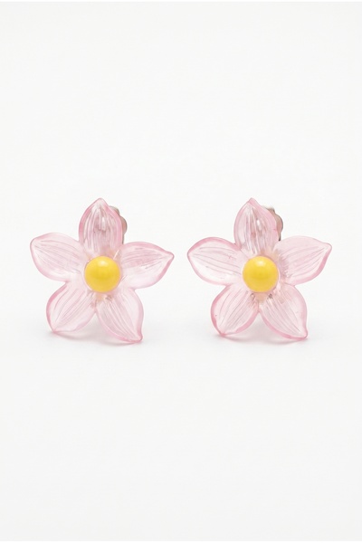 Jack Ferrero Clear Pink Flower Design Women's Bijoux Earrings with Yellow Center