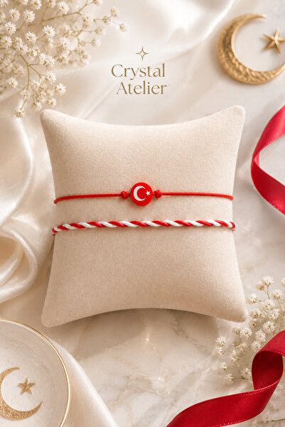 Crystal Atelier سوار أيه يلدز مارتينيشكا مكون من قطعتين باللونين الأحمر والأب...