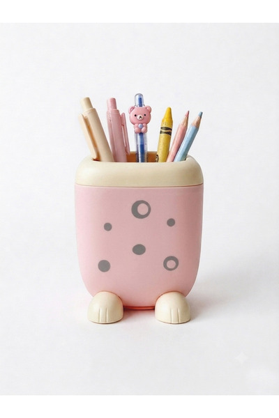 Limmy Desktop Pen Holder with Cute Cat Figure Decorative Pen Organizer - Pink