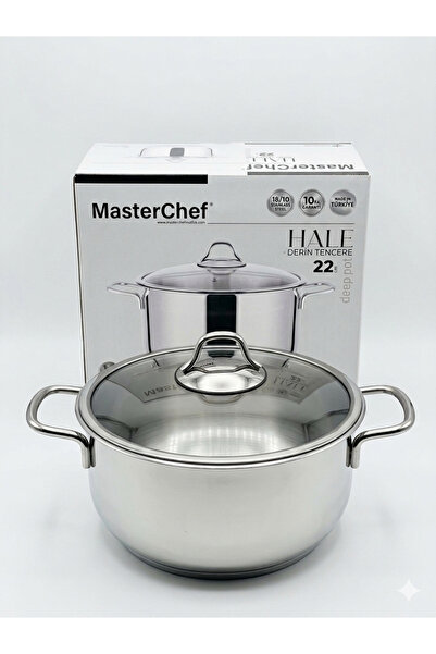 OEM Masterchef 22 cm Paslanmaz Çelik Derin Tencere - Cam Kapaklı Büyük Boy Ço...