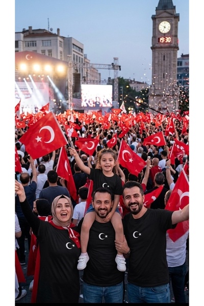 Unisex Türkiye Ay Yıldız Baskılı Oversize Siyah Tişört