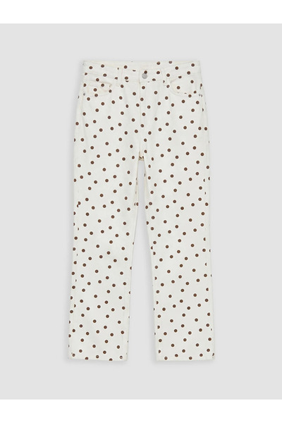 LC Waikiki Ecru Crop Flare Polka Dot Women's Jean Pants