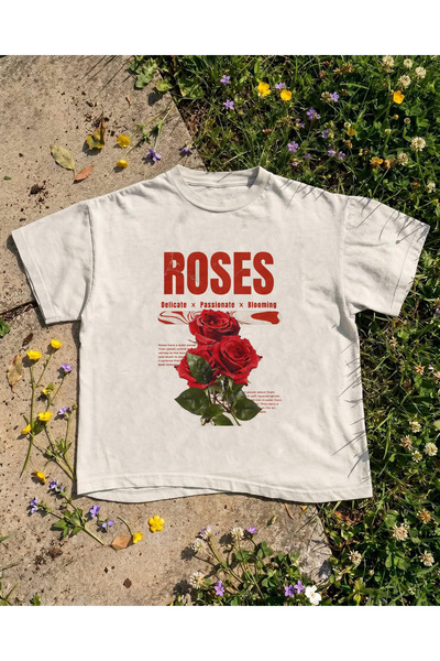 Grafftee Clothing Roses Printed Unisex Oversize T-Shirt