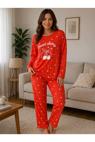 BALİS PİJAMA Women's Patterned Long Sleeve Pajama Set Cotton Comfortable Over...