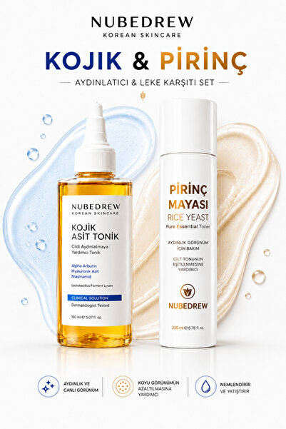 NUBEDREW Kojik Asit Tonik 200 ml + Pirinç Mayası Tonik 200 ml 2'li Aydınlatıc...