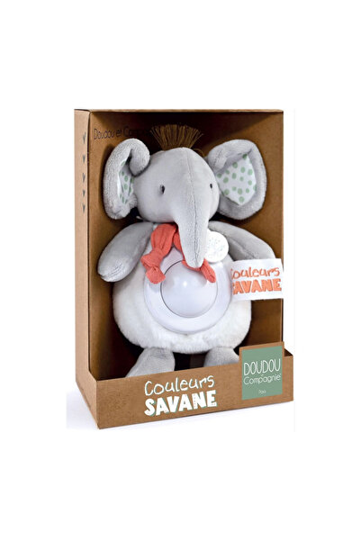 DOUDOU Jucărie de pluș, Elefant cu lumină de veghe COULEURS SAVANE, 15 cm