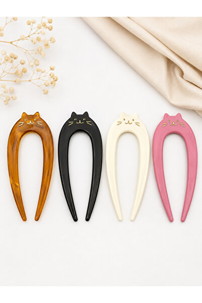 whiteandpurpledesign مشبك شعر على شكل قطة، مجموعة من 4 قطع