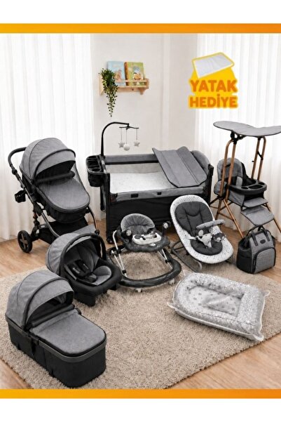 modabebekler Bebek Odası Çeyiz Seti Park Beşik Bebek Arabası 17 Parça Puset Ana Kucağı Portbebe Babynest Lüx Takım