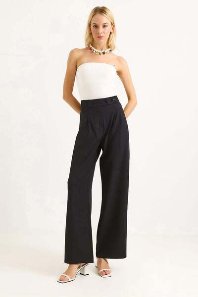 Raneel Kazançlı Alışveriş Two-Button Stylish Fabric Wide-Leg Trousers Black
