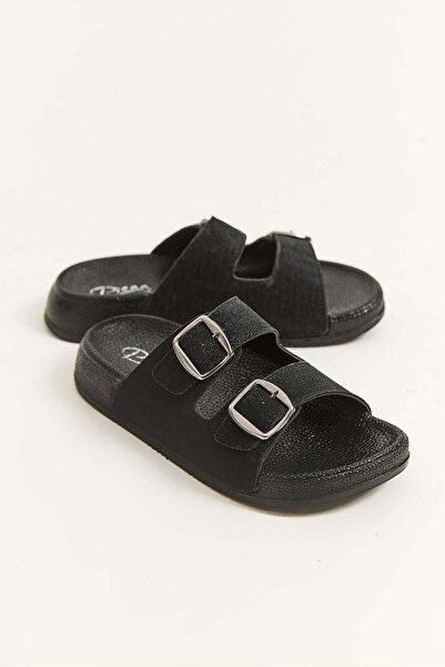 Raneel Kazançlı Alışveriş Double Strap Buckle Comfortable Sole Slippers Black