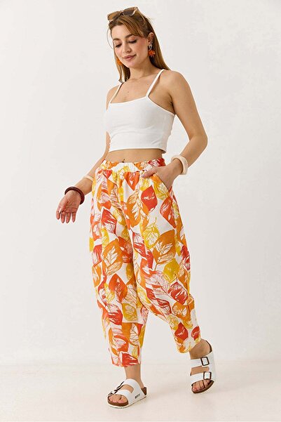 Raneel Kazançlı Alışveriş Women's orange carrot cut elastic waist pants