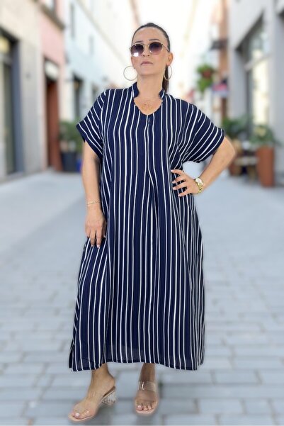 yagmurberen V-Necklace Dress with Double Pockets and Mini Slits on the Sides,...
