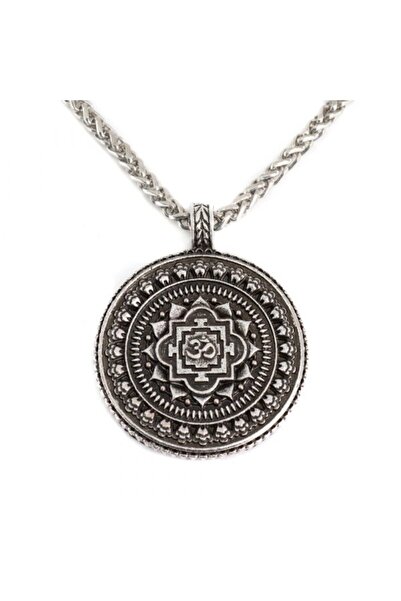 OEM COLIER TIBETAN (C) ARGINTIU CU MANDALA ȘI MANTRA AUM *