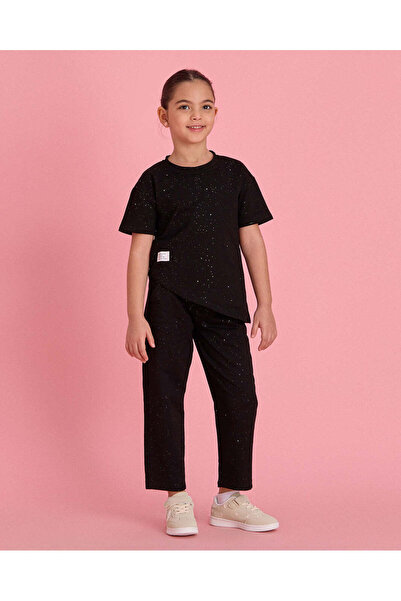 REDTAG Girls Black Studded T Shirt And Trouser Set