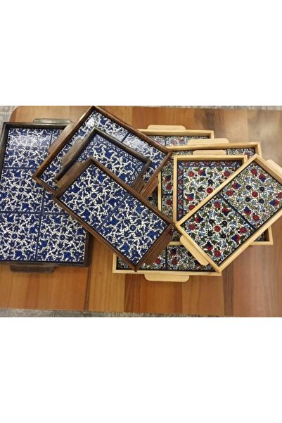 AL SHERESH FOOD Rectangular Ceramic Serving Tray with Wooden Edges (1 x 16 x ...