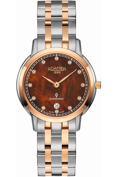 Roamer ceas de damă 515811 49 09 50, aur roz, clasic, cu diamante