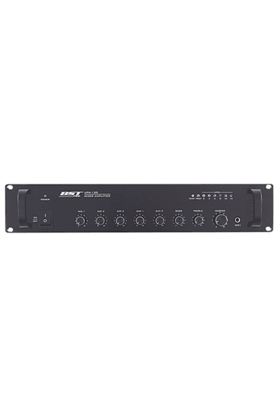 BST Amplificator de linie 120W 100V, 3 intrări microfon, 2 AUX, montabil în r...