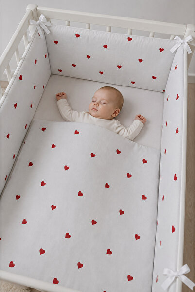 Jaju Baby 70x140 Kırmızı Kalpler (4 Kenar) Beşik Koruma – Montessori Yumuşak ...