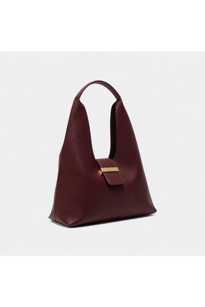 Black Ribbon Women's Bag Victoria Maxi Claret Red Large Shoulder Bag with Accessory Detail