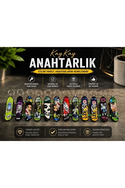 Keyfi Sepet Mini Kaykay Anahtarlık Renkli Skateboard Tasarımlı Metal Anahtarl...