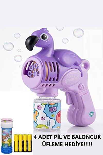 Pofika Flamingo,Timsah,Unıcorn Işıklı Köpük Tabancası (4 adet pil ve üfle bal...