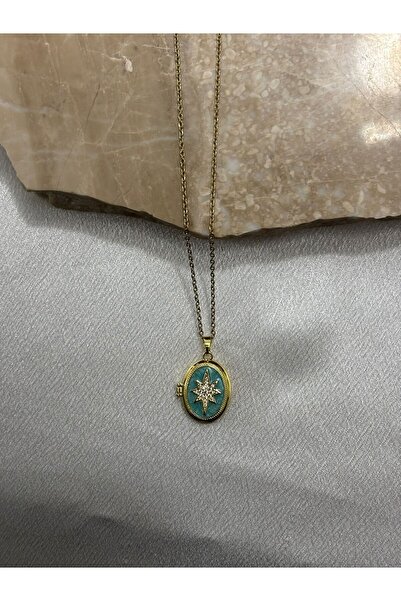 stainless steell Openable Vintage Steel Necklace with Gold Cover