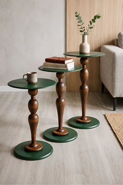 DUDECOR Zigon Sehpa Ahşap Zigon Sehpa Modern Vintage Zigon Sehpa Petrol Yeşil...