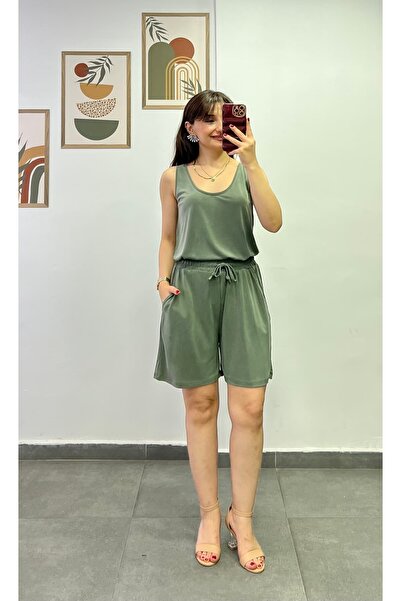 bydenizcollection Kayık Collar Shorts with Elastic Waist and Pocket Detail Oy...