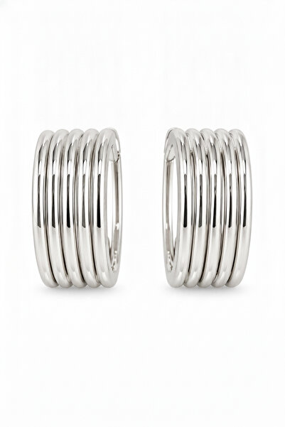 Jack Ferrero Modern Design Multiple Ring Look Shiny Silver Color Steel Earrings