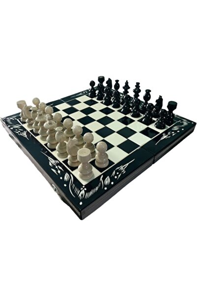 OEM Set de șah și table din lemn, lucrat manual, 44x44 cm, Negru și Alb