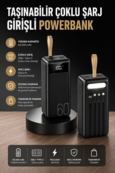 Generics Powerbank 60.000 MAH 4 Portlu Uzun Şarj Süreli Dijital Göstergeli - ...