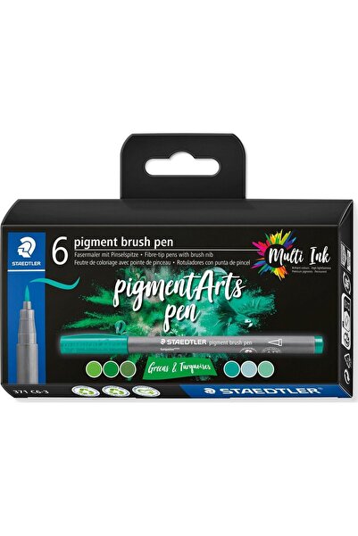 Staedtler Set 6 pensule cu vârf tip carioci - Pigment Liner verde turcoaz, Pl...