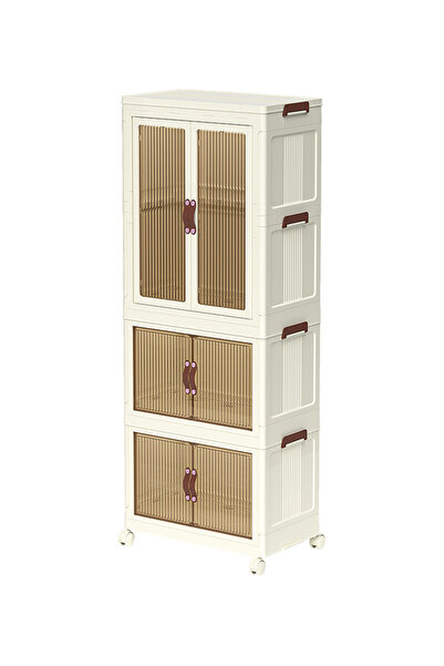 Generic Multi-Layer Plastic Storage Cabinet with Doors and Wheels – 55x32x125 CM