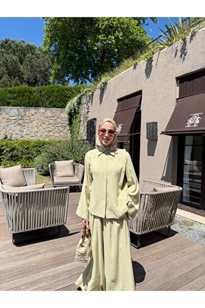MODA S&S BZLİNE Pistachio Green Design Pants Shirt Set