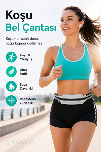 PASACO Koşu Spor Bel Çantası Reflektörlü Suya Dayanıklı Spor Telefon Tutucu A...