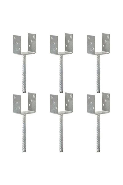 vidaxl Ancore pentru gard, 6 bucăți, argintii, 9 x 6 x 30 cm, oțel galvanizat
