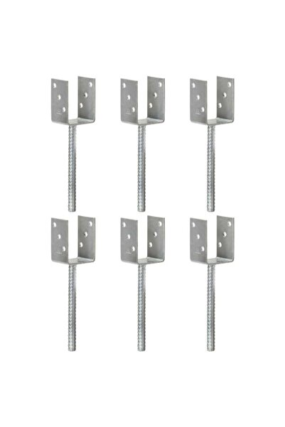 vidaxl Ancore pentru gard, 6 bucăți, argintii, 7 x 6 x 30 cm, oțel galvanizat