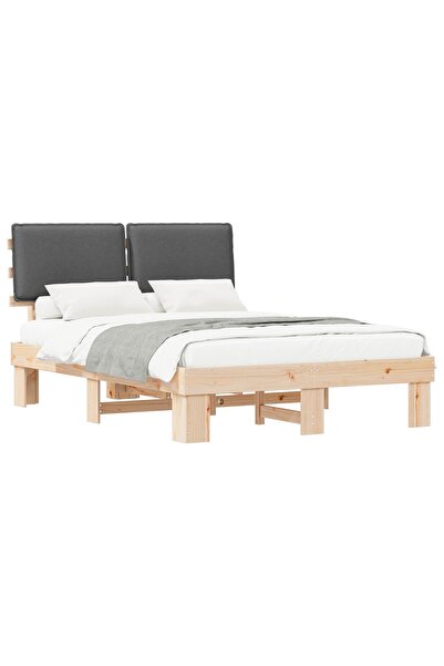 vidaxl Cadru de pat cu tăblie tapițată Gri închis 135 x 190 cm