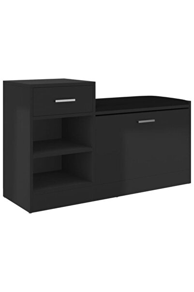 vidaxl Bancă pentru încălțăminte, negru lucios, 94,5 x 31 x 57 cm, lemn prelu...