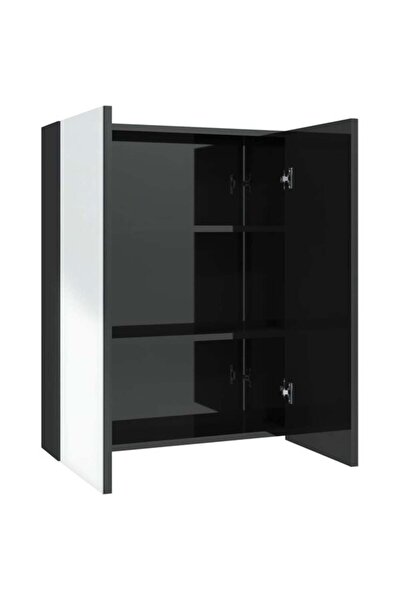 vidaxl Dulap cu oglindă pentru baie, negru lucios, 60 x 15 x 75 cm, MDF
