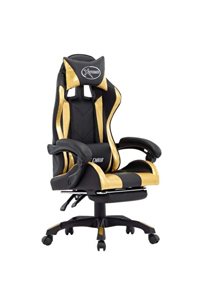 vidaxl Scaun de racing suport picioare auriu/negru piele ecologică