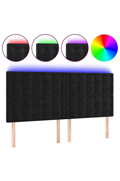 vidaxl Tăblie de pat cu LED, negru, 160x5x118/128 cm, catifea