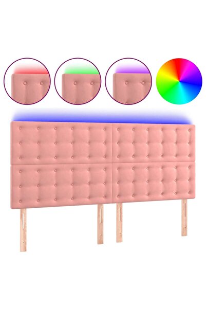 vidaxl Tăblie de pat cu LED, roz, 180x5x118/128 cm, catifea