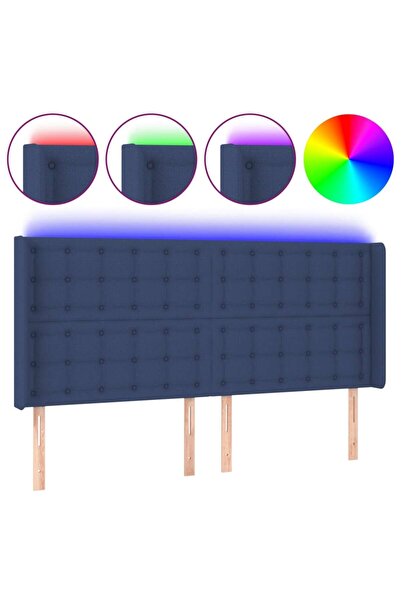 vidaxl Tăblie de pat cu LED, albastru, 183x16x118/128 cm, textil