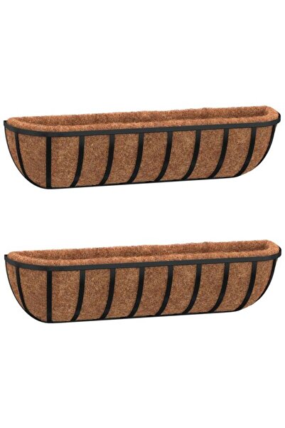 vidaxl Jgheab de perete 2 buc. coconut liner, negru, 76 x 21 x 16 cm, oțel